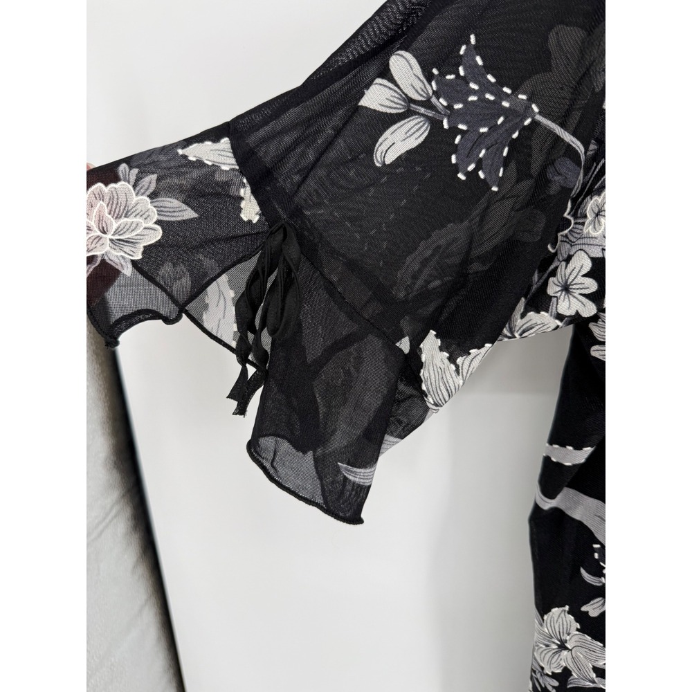 VTG Appointments Floral Mesh Blouse Women 3X Black Rhinstone V-Neck Top Y2K - Picture 3 of 6